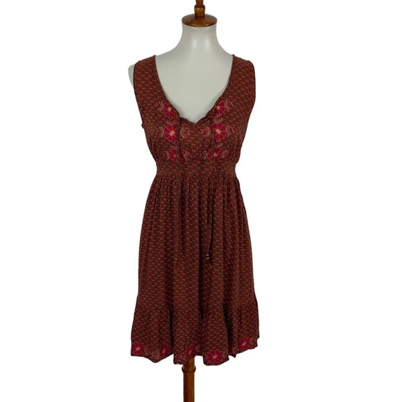 Fossil Dress Small Sleeveless Red Embroidered Boho Festival Summer - Picture 1 of 7
